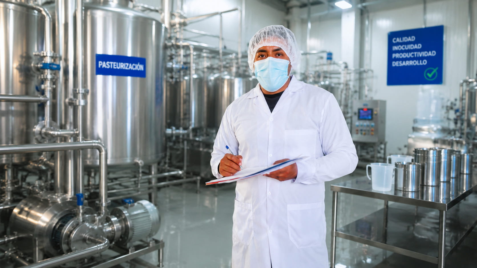 Ing. Mario Hernán Huillca inspeccionando una planta de procesamiento de alimentos en Perú